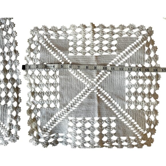 Hand Crocheted White Cotton Doilies Square Cottage Core VTG Wedding Country - Picture 12 of 14